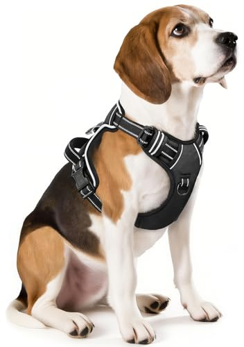 HEELE No-Pull Hundegeschirr, Brustgeschirr für Mittelgroße Hunde, Weich Atmungsaktiv Einstellbar Reflektierend Hundegeschirr Anti Zug mit Gepolstert Griff, Schwarz, M