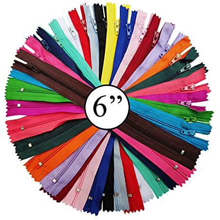KGS Nylon Zipper for Sewing Crafts | 20 Assorted Colours | Size: 6 Inch | 100 Zippers/Pack | Multicolor Zippers for Sewing Supplies and Replacement in Bags, Pouches, Skirts, Dresses