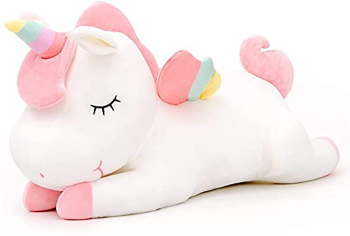 SNOWOLF Licorne en Peluche Mignonne Douce avec Ailes Arc-en-Ciel - Jouet Kawaii pour Enfants (30CM/11.8Inch, White)
