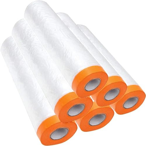 Nisorpa 6 Rollen Maler Abdeckfolie 270cm x 20m Abdeckband mit Foliengoldband für Putz- und Malerarbeiten,(270cm x 20m x 6)， 324㎡