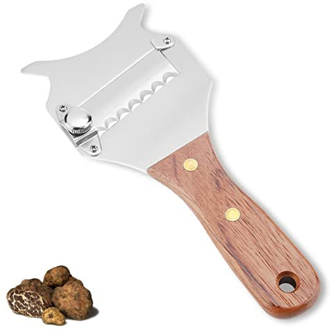Taglia Tartufo, Affettatrice per tartufi in Acciaio Inossidabile, Coltello da Dessert a Lama ondulata, affettatrice per tartufi Professionale con Lama Regolabile e Manico in Palissandro