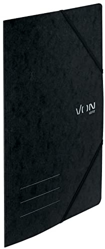 Von Leitz 5-pack hörnspännare A4, återvunnen kartong, för 150 ark, mapp med elastiskt band, med modernt VON-tryck, lätt mapp för skola och hem, svart, 30110095