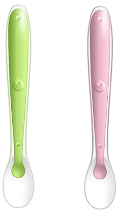 2 Pieces Baby Feeding Spoon Set Multicoloured Baby Spoon Silicone Soft Porridge Spoon BPA Free Children's Cutlery Tablespoon for Baby Toddler Infant Children (Pink + Green)