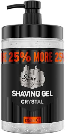The Shave Factory - Gel da barba | Non irritante | Rasatura precisa di viso e corpo | Gel da barba per uomini | Idrata la pelle | 1250 ml (Crystal)
