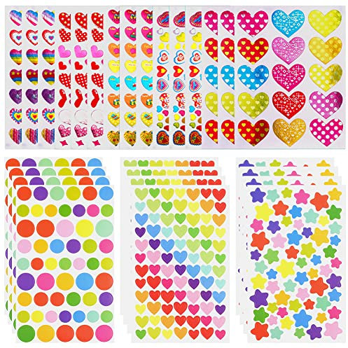 OSDUE Pegatinas para niños: 1800+ Pegatinas, 27 Hojas, Corazones, Estrellas, Corazones de Colores, Reutilizable, Impermeable, Album de Recortes, Decoración Infantil