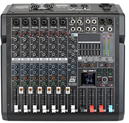 LERORA Equipo de DJ para Fiesta ADM-TX104D 250 WX2 10 Canales gráfico de 7 Bandas EQ 99 DSP Efectos USB Reproducir Registro de Bluetooth Potencia Amplificador de Audio Mezclador