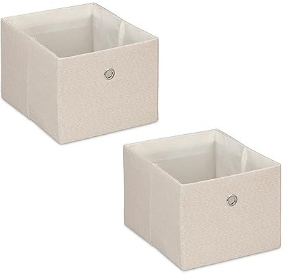 Relaxdays Scatola Portaoggetti, Set 2 Portagiochi da Scaffale, HLP 16x20,5x25 cm, Box in Stoffa Giochi, Libreria, Beige, Carta