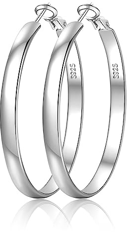 EXGOX Pendientes Mujer Plata de Ley 925 Aros Hipoalergenicos Dorados 14K - 5MM Ancho, 30/40/50/60/70mm