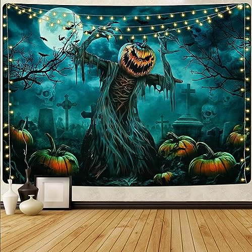 Proumhang Tapiz de Halloween,Horror Tema Cráneo Fantasma Calabaza Linterna Telón de Fondo,Halloween Fotografía Fiesta Decoración Mural Decoración de la pared 230cm x 180cm Estilo 1