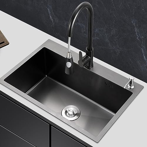 Lavello da Cucina Lavello Nano-Nero Tavolo Grande a Fessura Singola e lavabo sottopiano Cucina per Uso Domestico Lavabo in Acciaio Inossidabile 304 Lavabo (600x450mm)