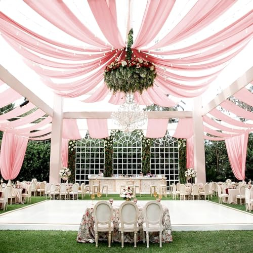 6 Panels Dusty Rose Ceiling Drapes for Wedding Ceiling Drapes 5ftx20ft Wedding Arch Draping Fabric Sheer Curtains Chiffon Drapery Draping Wedding Ceiling Decorations for Party Ceremony Stage Swag