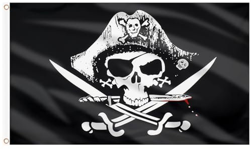 AhfuLife Drapeau Pirate 90x150cm, 1Pcs Grands Drapeau Pirates Double Face avec 2 Oeillets Métalliques pour fête d'Anniversaire sur le Thème des Pirates Decor Chambres à Coucher (Pirate, 1 Pcs)
