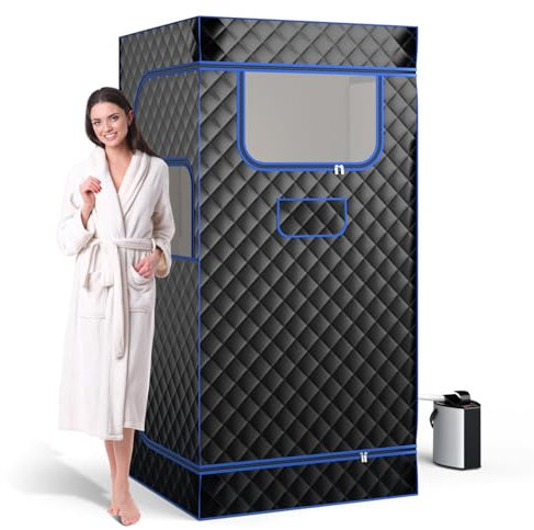 COSTWAY Portable Sauna Steam for Home, Full Body Sauna Tent Steam Room with 3L Steamer Generator, Remote Control and Folding Chair, Personal Home Sauna Pod Box for Therapy Detox Slimming (Black)