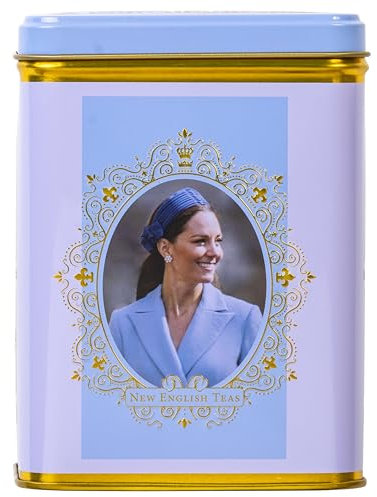 New English Teas Catherine Princess of Wales Tea Tin with 40 English Breakfast Teabags, Royal Family Commemorative Gift