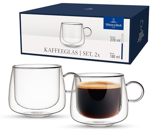 Villeroy & Boch Artesano Hot & Cold Beverages Coffee Glass, Set of 2 Glasses, Double-Walled Glasses for Cold and Hot Beverages, 9 oz, Borosilicate Glass, Dishwasher-Safe, Microwave-Safe