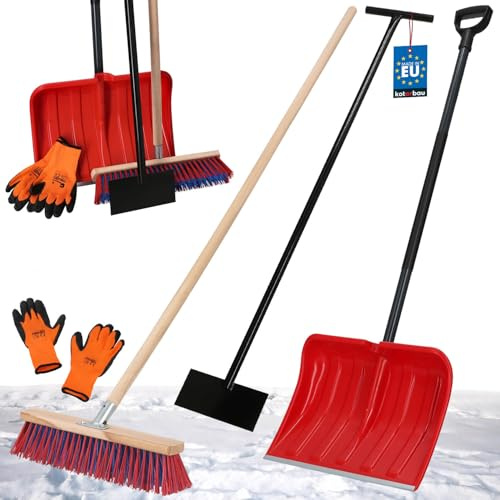 KOTARBAU® Set pala da neve con manico in metallo 133 cm scopa da strada con manico 150 cm raschietto per ghiaccio 119 x 20 cm + guanti pala da neve con manico per la rimozione della neve