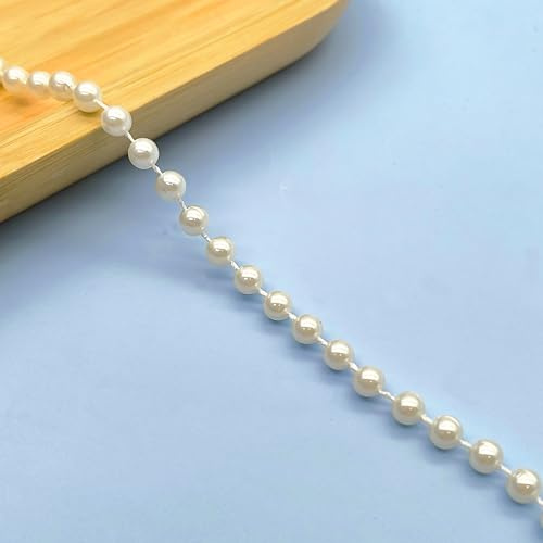 XCSJ 5 Yards Ghirlanda Di Perle Beige,Ghirlanda Di Perline Di Perle Finte Da 6 Mm,Filo Di Perle Artigianali Per Matrimonio, Natale, Fai Da Te, Cesto Di Fiori, Confezione Regalo (Albicocca B)