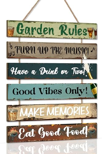 KAIRNE Garden Rules Wall Decoration, Vintage Rustic Beer Hanging Sign