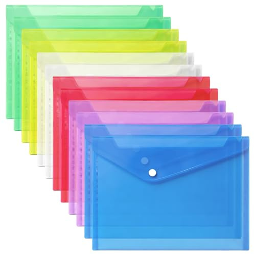 12Pcs A4 Plastic Wallets File Folders Stationary Document Folders with Button