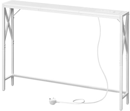 MAHANCRIS Console Table with Charging Station, 100 CM Narrow Sofa Table, Long Entryway Table, Hallway Table with USB Ports, Behind Couch Table with Power Outlets, White ACTWT151KE01