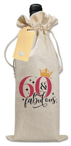 Bliceon 60th Birthday Gift Wine Drawstring Bag, Decorative Wine Bag with Witty Quotes, 60th Birthday Gift for Women, Unique Birthdays Gifts for Mum, Wife, Girlfriend, Sister, Colleague
