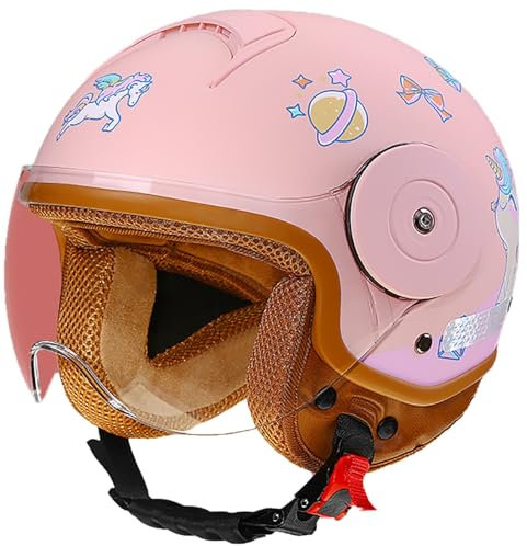 Casque De Moto Pour Enfants, Casque De Scooter,Casque Jet Avec Visière Solaire,Casque Mignon Pour Filles, Casque De Scooter Pour Garçons, Casque De Cyclomoteur Pour 5 Ans - 12 Ans R,46-54CM