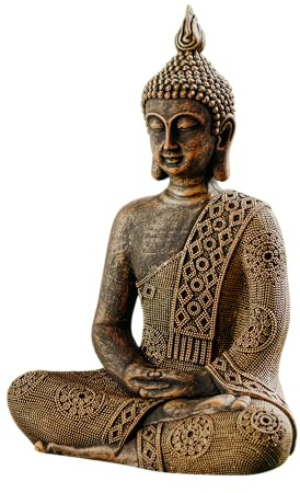 gartendekoparadies.de Statue de Bouddha thaïlandais pour jardin en pierre coulée de 49 cm de hauteur 16 kg résistante au gel (or/exclusive)