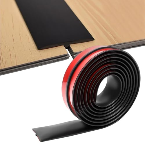 Zyiphor 300cm x 5cm Barre de Seuil Autoadhésive Profilé de Transition Autocollant PVC Profilé en T Barre de Seuil pour Parquet, Carrelage, Stratifié, Installation Facile sans Percage (Noir)