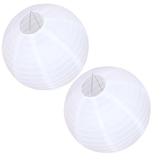2 Stück Lampenschirm Papier Rund Lampions Weiß Papierlampenschirm 20cm Papierlampion Papierlaterne Classic Bamboo Style Gerippter Lampenschirm Deko für Party Garten Hochzeit Geburtstage Dekoration