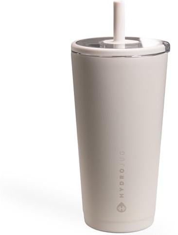 HydroJug Everyday Tumbler 20 oz – Ceramic-Lined Insulated Tumbler with Straw and Soft-Touch Lid, Cup Holder Friendly, Double-Wall Vacuum Insulation, Reusable Travel Cup – Linen