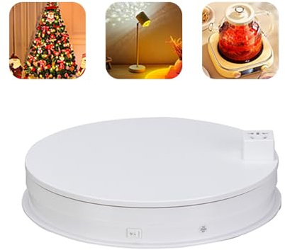 Piatto Girevole Elettrico, Espositore Rotante a 360°, per Esposizione di Prodotti, Spettacoli Video In Diretta, Silenzioso con Telecomando e Presa(White,30cm/12in)