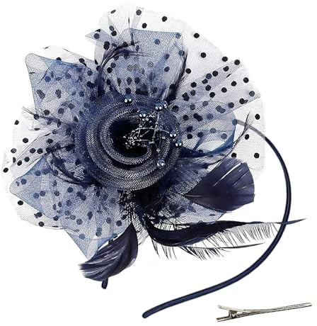 Fascinator Chapeau Plume Mariage Dames, Chapeau Fascinator Femme Plumage Bandeau, Chapeaux de Bowler Vintage en Maille pour Fête Église Mariage Cocktail Jockey Club