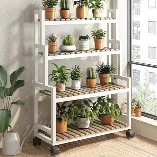 Scaffale Industriale a 4 Ripiani con Ripiani a Scala Resistenti e scorrevoli, scaffale per Fiori, scaffali Multipli per Piante per Angolo Giardino, Balcone, Soggiorno,Bianca