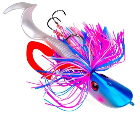 Cebo de Cabeza Jigging 20g-100g, Cebo Artificial for Lucio, cebos for lubina, pez Negro, señuelo de Pesca Wobbler, faldón con Hojas, Plantilla for Nadar en Agua Salada(Color E,80g)