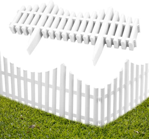 KCT 1 Pack White Picket Fence Garden Border –Interlocking Flexible Lawn Plant Flowerbed Panels – 8 Pieces Total