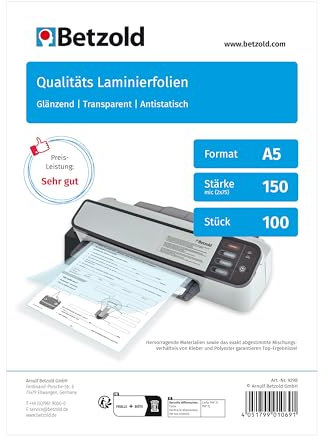 Betzold - Laminierfolien DIN A5, 100 Stück - Laminieren Schulbedarf Laminiertaschen 150 mic 250 micron