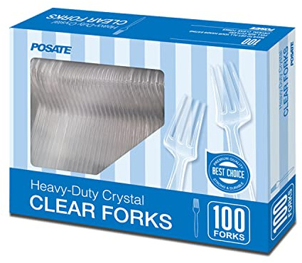 POSATE Heavy Weight Plastic Forks, Clear Disposable, 100 Count
