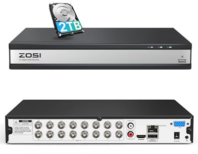 ZOSI DVR 16 Canales 1080P Grabador de Video Digital para Sistema de Cámaras de Vigilancia, 2TB Disco Duro