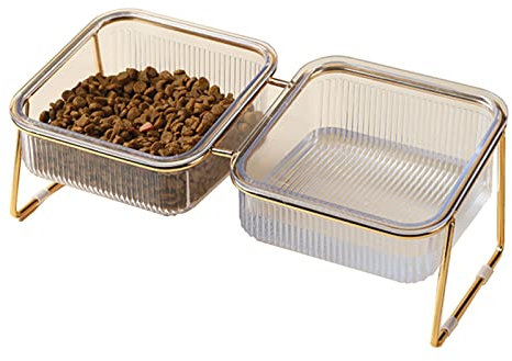 KMERCE Futternapf Katze, Katzennapf 15° Neigbar, Erhöhter Fressnapf Katze,Katzen Zubehör, Futternäpfe für Kleine und Mittelgroße Katzen und Hunde Doppelte Schüssel+Rutschfester Basis+INS-Stil