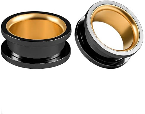 Vankula Ohr Tunnel 1 Paar Double Flared Flesh Plugs mit Schraub Edelstahl für männer damen Ohrpiercing Schmuck 10mm(00G) Schwarz