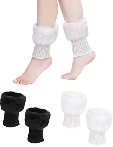 Lot de 2 paires de chaussettes chaudes en peluche - Chauffe-jambes tricotées - Manchettes de bottes d'hiver chaudes - Manchettes réutilisables - Manches élastiques - Chaussettes courtes pour femme