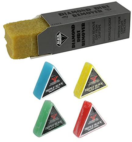 Black Diamond Skateboard Grip Tape Cleaner with Dime Bag Scented Curb Wax 4 Pack Multi - Fun Pocket Sized Skateboard Accessories - (Gum Stick for Cleaning Griptape, Wax for Grinding and Sliding)