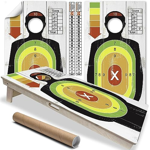 Cornhole Board Wraps and Decals for Boards Set of 2 Skins Professional Vinyl Covers Sticker - Shooting Target Gun Enthusiasts Fun Cornhole Decal for Boards Covers Sticker Cornhole Vinyl Wraps