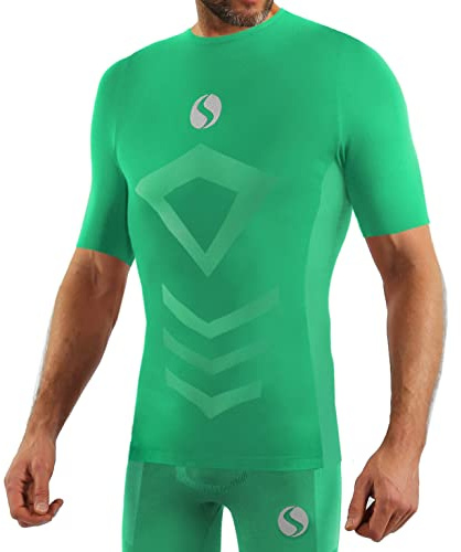 sesto senso Sportundertröjor för män, kortärmad, termoundertröja, kompressionströja, undertröja, Grön, XXL/3XL
