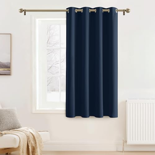 PONY DANCE Short Curtains for Living Room Modern Opaque Eyelet Thermal Thermal Protection Dark Blue Set of 1 Pack of 158 x W 132 cm