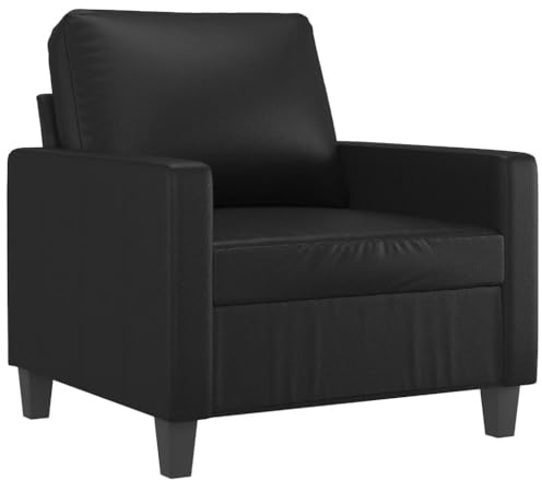 vidaXL Fauteuil, Siège avec Coussin, Chaise avec Dossier et Accoudoirs Rembourrés, Meuble de Salon Salle de Séjour, Moderne, Noir Similicuir