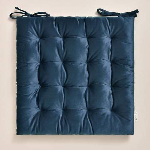 ROOM99 Nova - Cuscino per sedia, 40 x 40 cm, con nastri, per esterni, in velluto, colore blu scuro