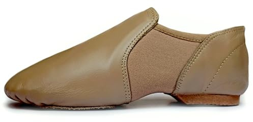 Jazz Shoes Slip on Jazz Dance Shoes Rubber Split Sole Slip Resistance Leather and Neoprene Tan Fish Style (13 UK Kids, Tan)