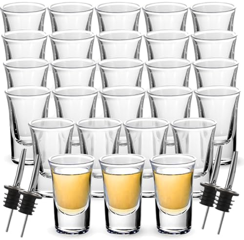 MUXHEL 24Pcs Shot Glasses, 30ml/1oz Clear Galss Shot Glasses Set, Shot Cups Glass Shot Glass with Heave Base for Jager Bomb, Jello, Tequila, Whisky and Espressos Shots