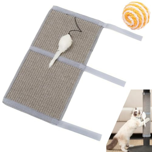 1 pz Tavolo Gamba Gatto Scratch Board con Bungee Cord Mouse Giocattolo Sisal Tiragraffi Pad Protector per Mobili Gamba Scratching Pad Protector Wrap Strap 63 cm * 25 cm + 1 Sisal Ball(grigio)